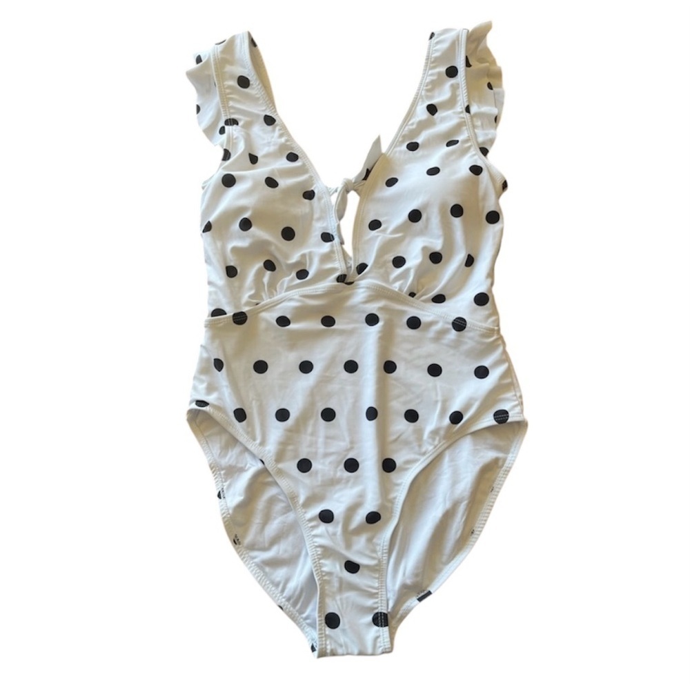 NWT Marina West White/Black Polka Dot Ruffle Accent Swimsuit Size L - Picture 4 of 10
